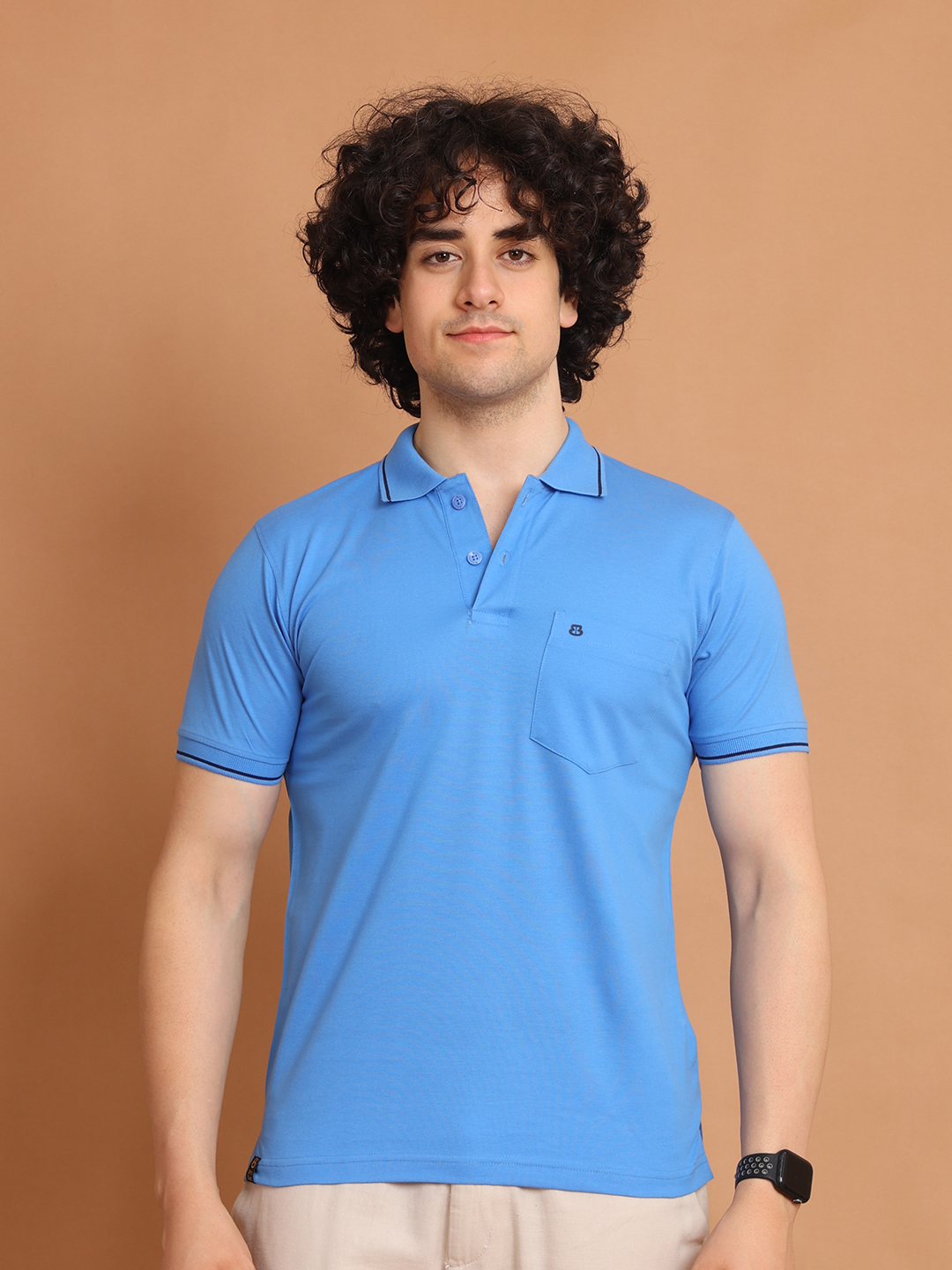 BASIC POLO NECK HALF SLEEVE - IRISBLUE
