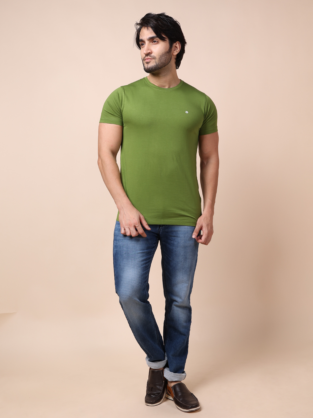 BASIC ROUND NECK HALF SLEEVE - OLIVE