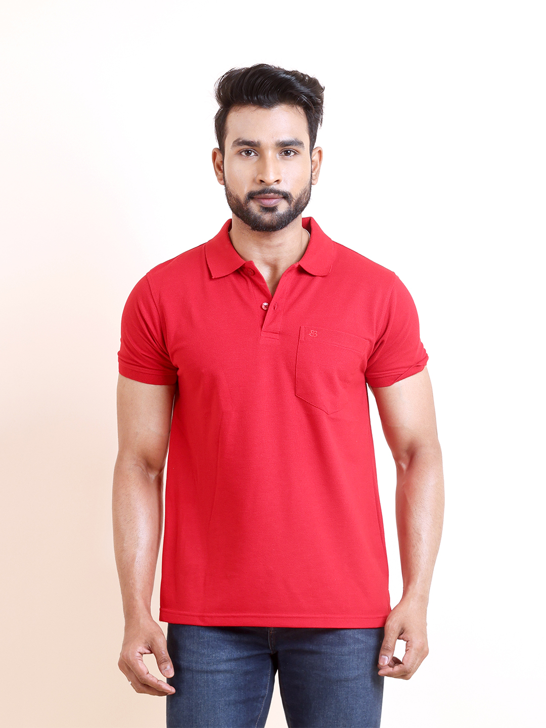 BASIC POLO NECK HALF SLEEVE TSHIRT - RED