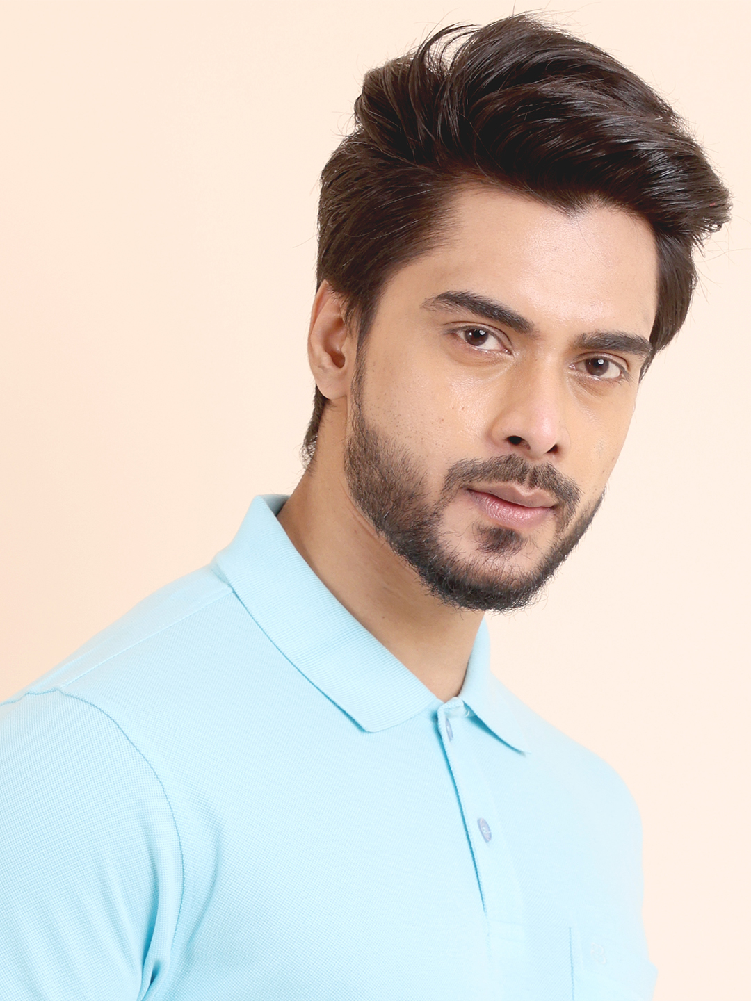 BASIC POLO NECK HALF SLEEVE TSHIRT - SKYBLUE