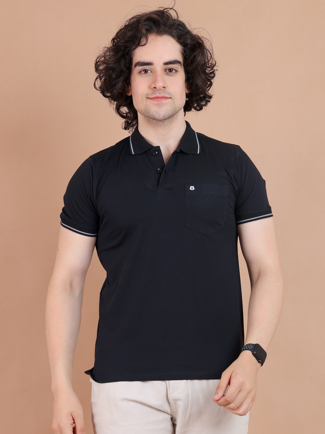 BASIC PREMIUM POLO NECK HALF SLEEVE TSHIRT - BLACK