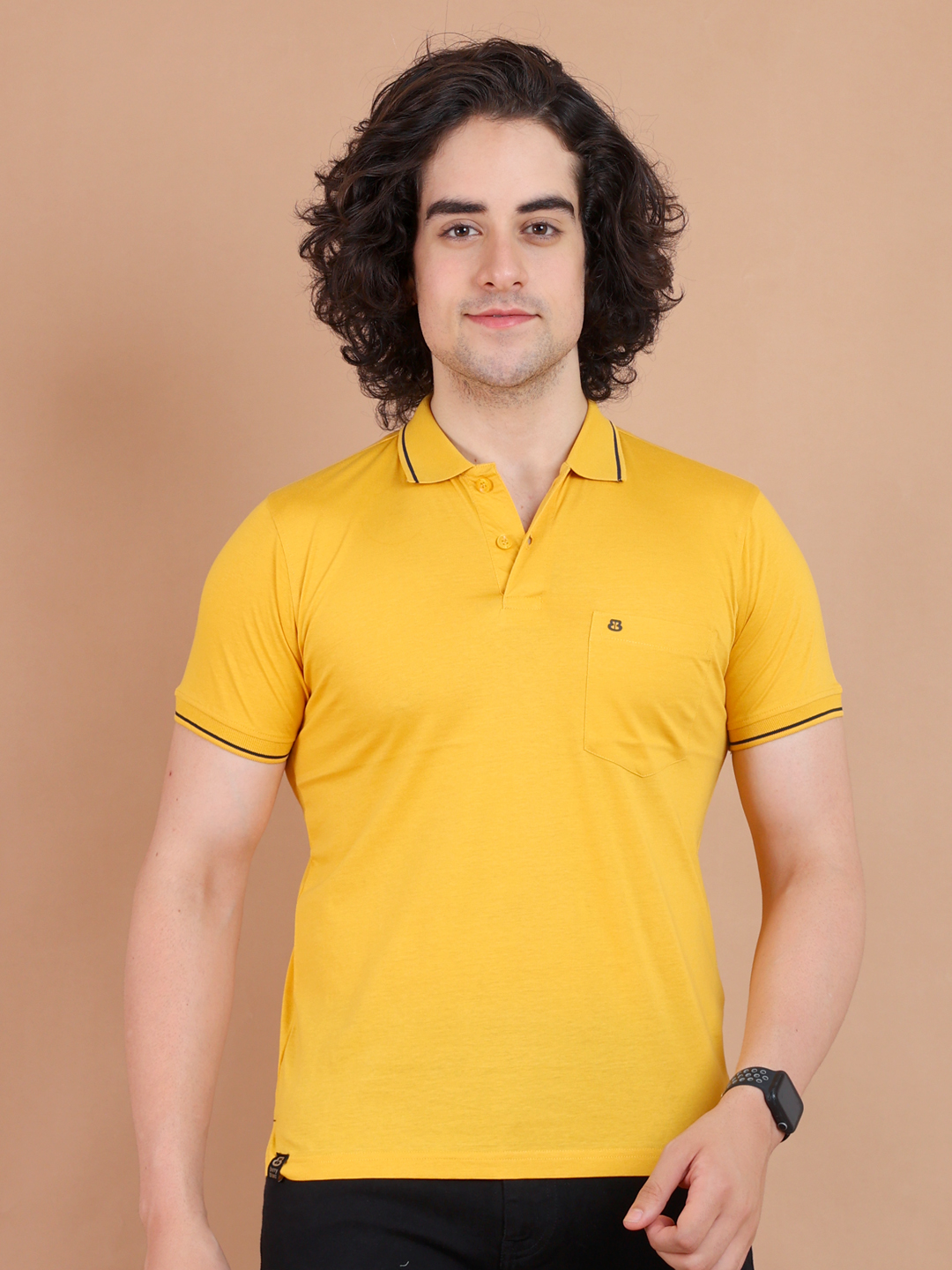 BASIC PREMIUM POLO NECK HALF SLEEVE TSHIRT - MUSTARD