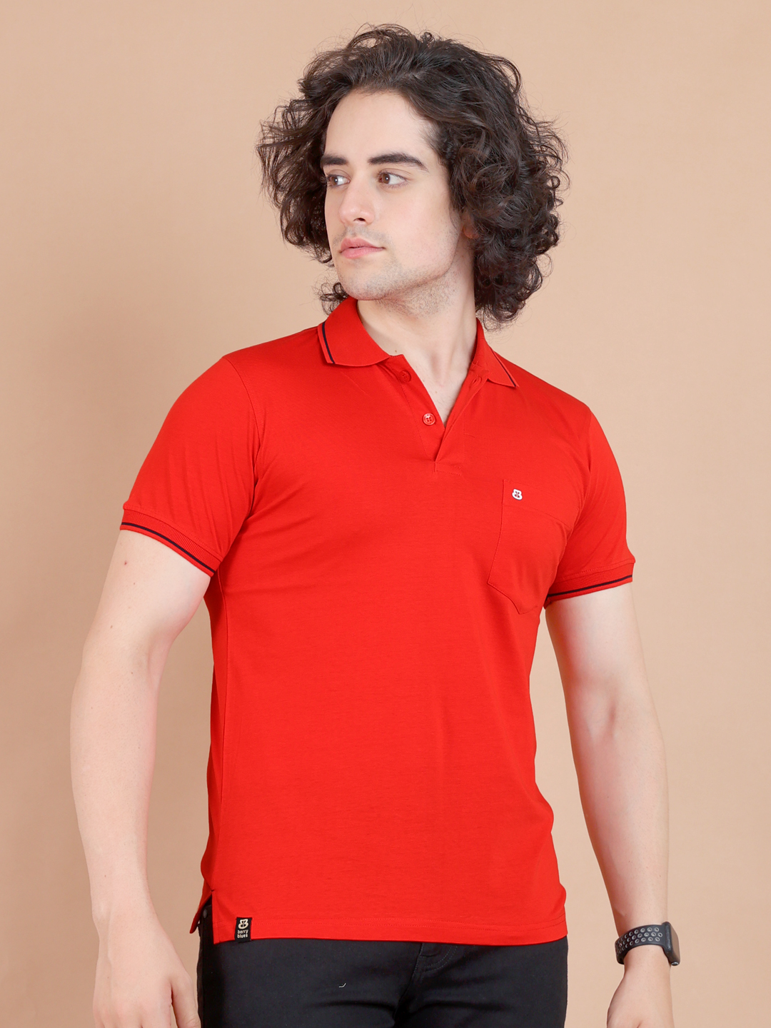BASIC PREMIUM POLO NECK HALF SLEEVE TSHIRT - RED