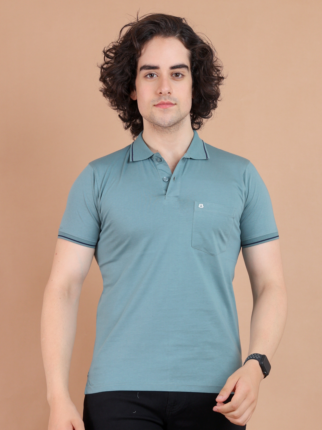 BASIC PREMIUM POLO NECK HALF SLEEVE TSHIRT - SAGE