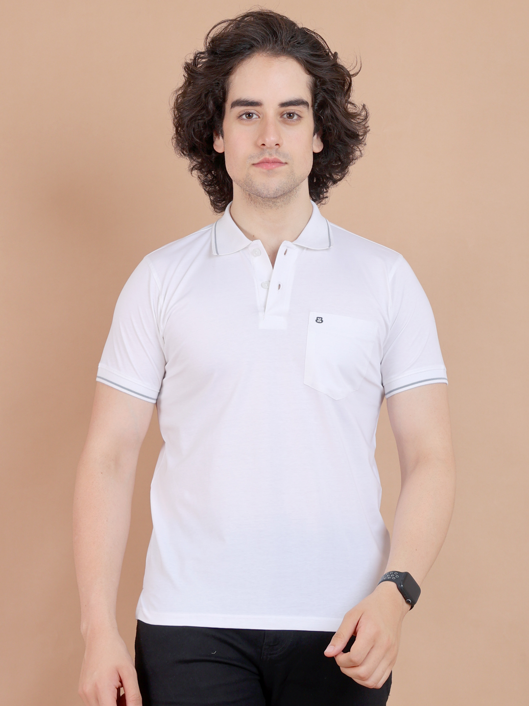 BASIC PREMIUM POLO NECK HALF SLEEVE TSHIRT - WHITE