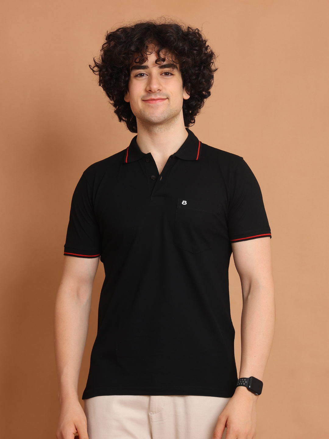 BASIC POLO NECK HALF SLEEVE - BLACK