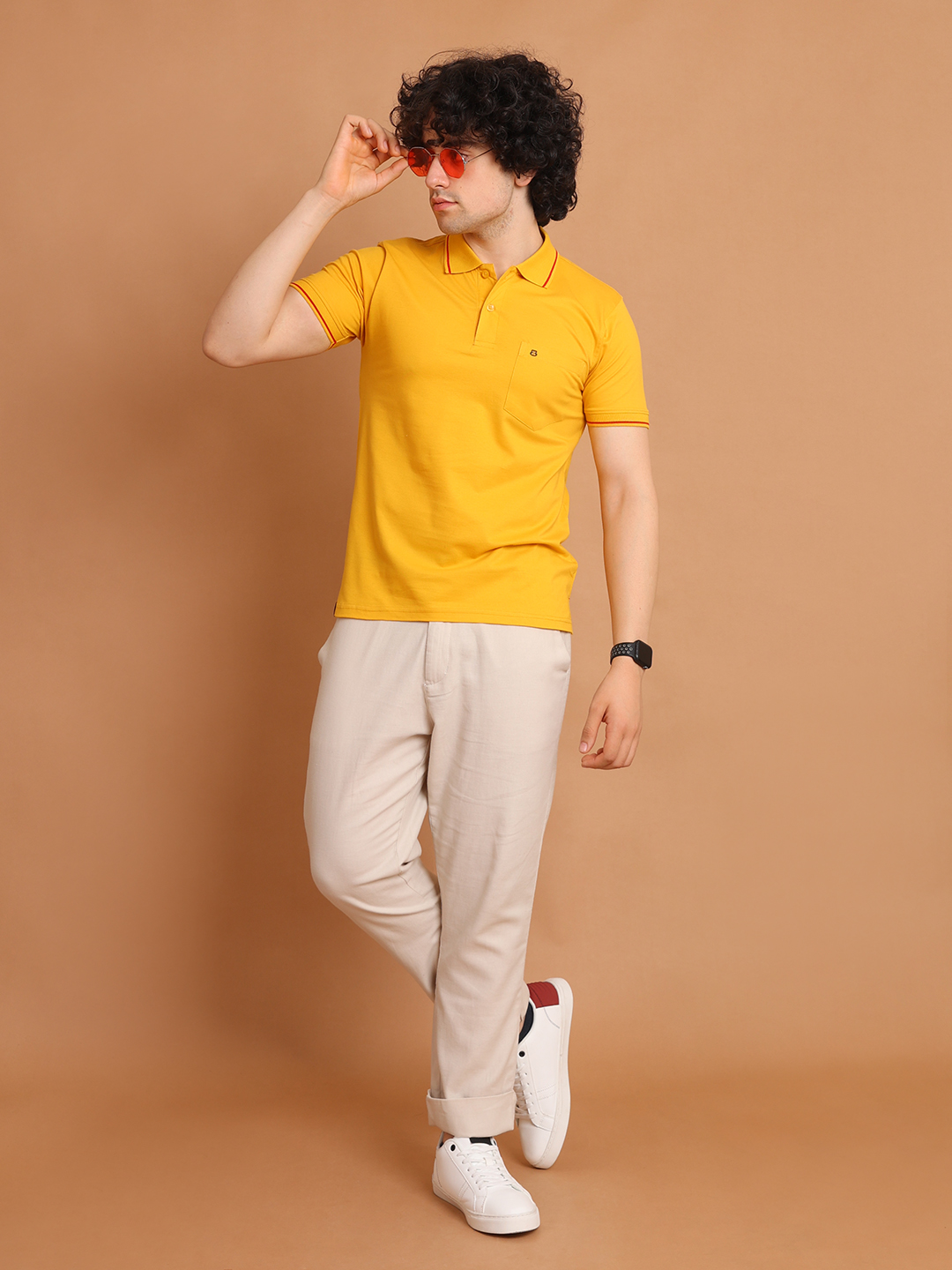 BASIC POLO NECK HALF SLEEVE - MUSTARD
