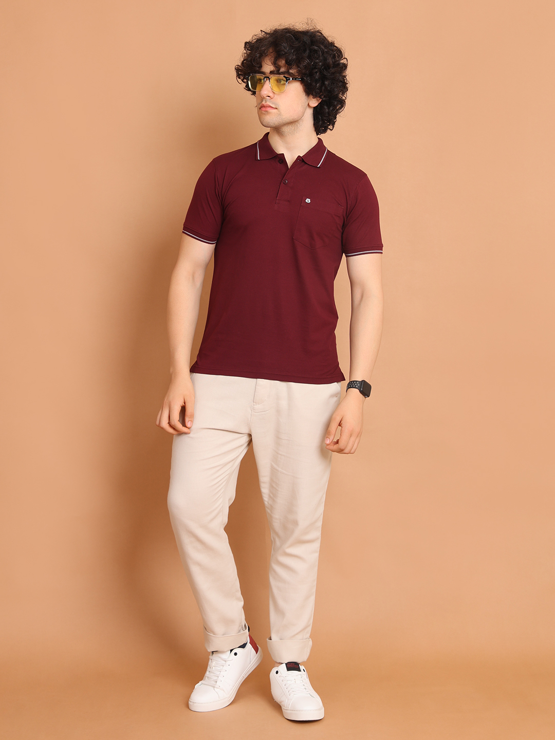 BASIC POLO NECK HALF SLEEVE - PLUM